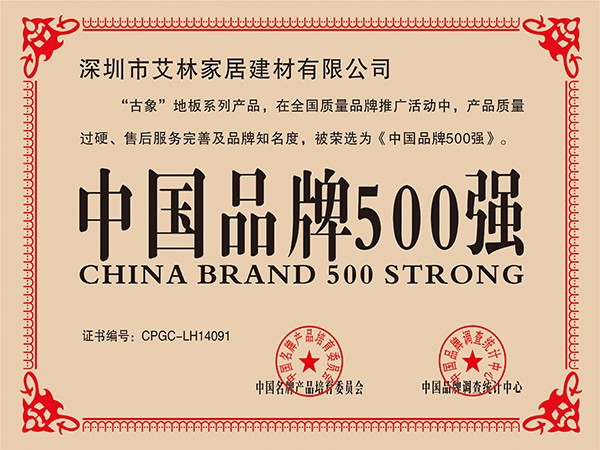 中國品牌500強(qiáng)證書